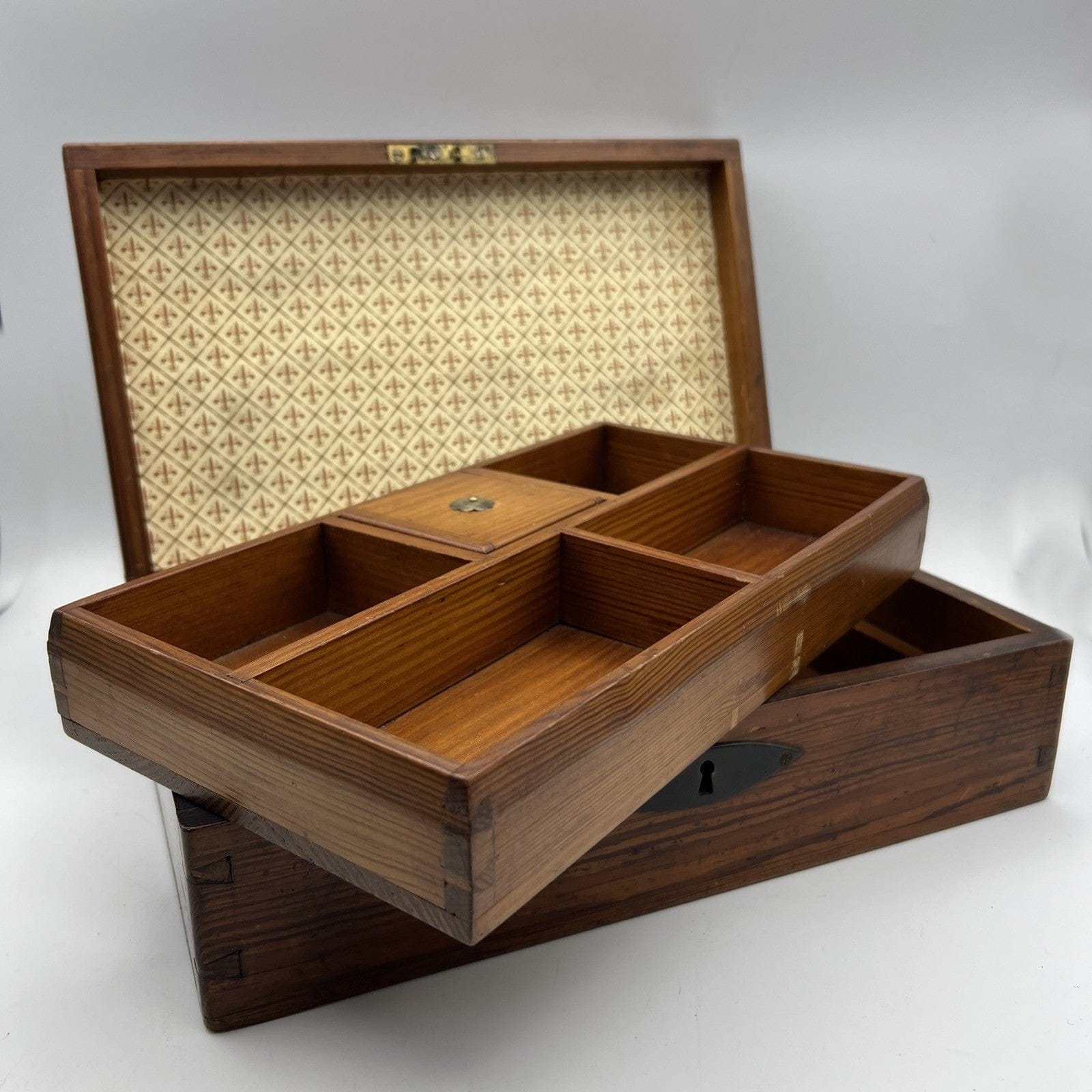 Scatola antica antica in legno inglese epoca 800 cofanetto da scrivania ufficio Categoria  Scatole in legno