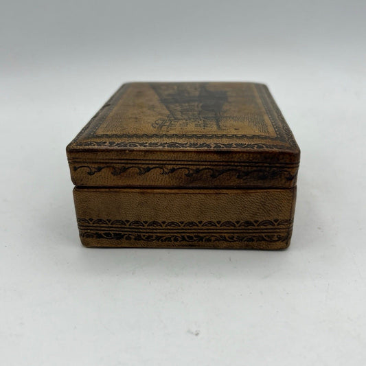 Scatola Cofanetto in legno e pelle con Veduta Ponte Vecchio Firenze  anni '50 Categoria  Scatole in legno