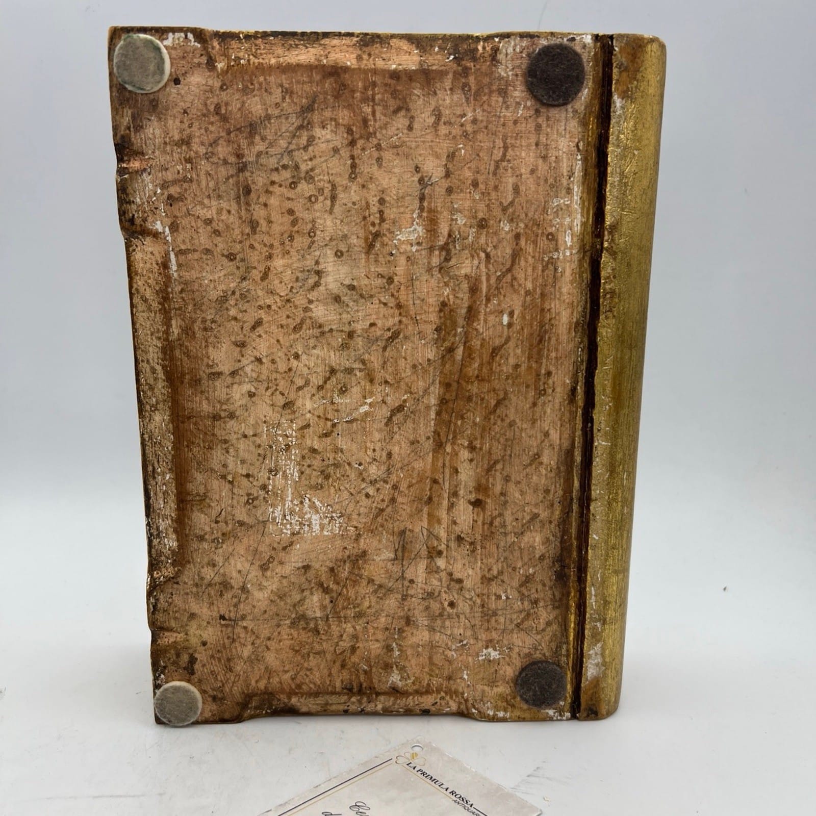 Scatola Fiorentina in legno a forma di finto libro stile antico dorato anni '60 Categoria  Oggetti sacri - rosari