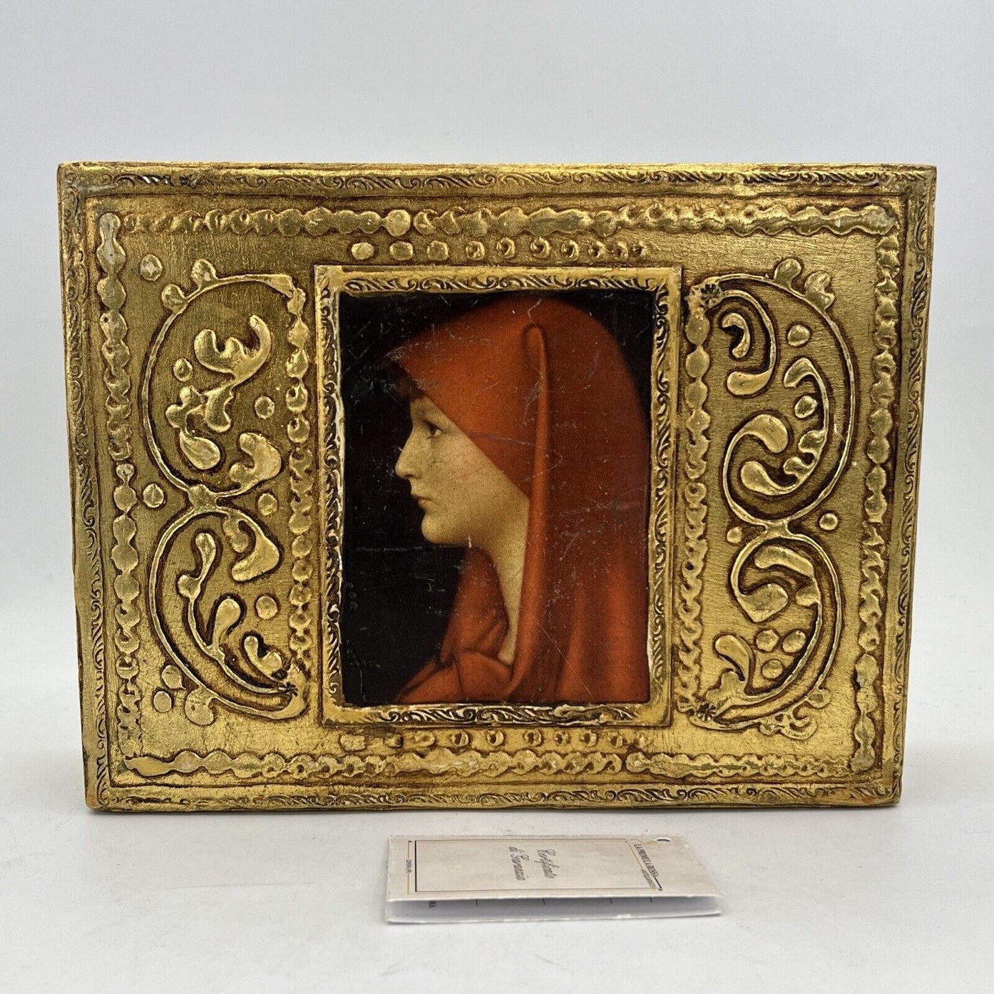 Scatola fiorentina vintage portagioie in legno gesso e oro Santa Fabiola anni 50 Categoria  Scatole in legno