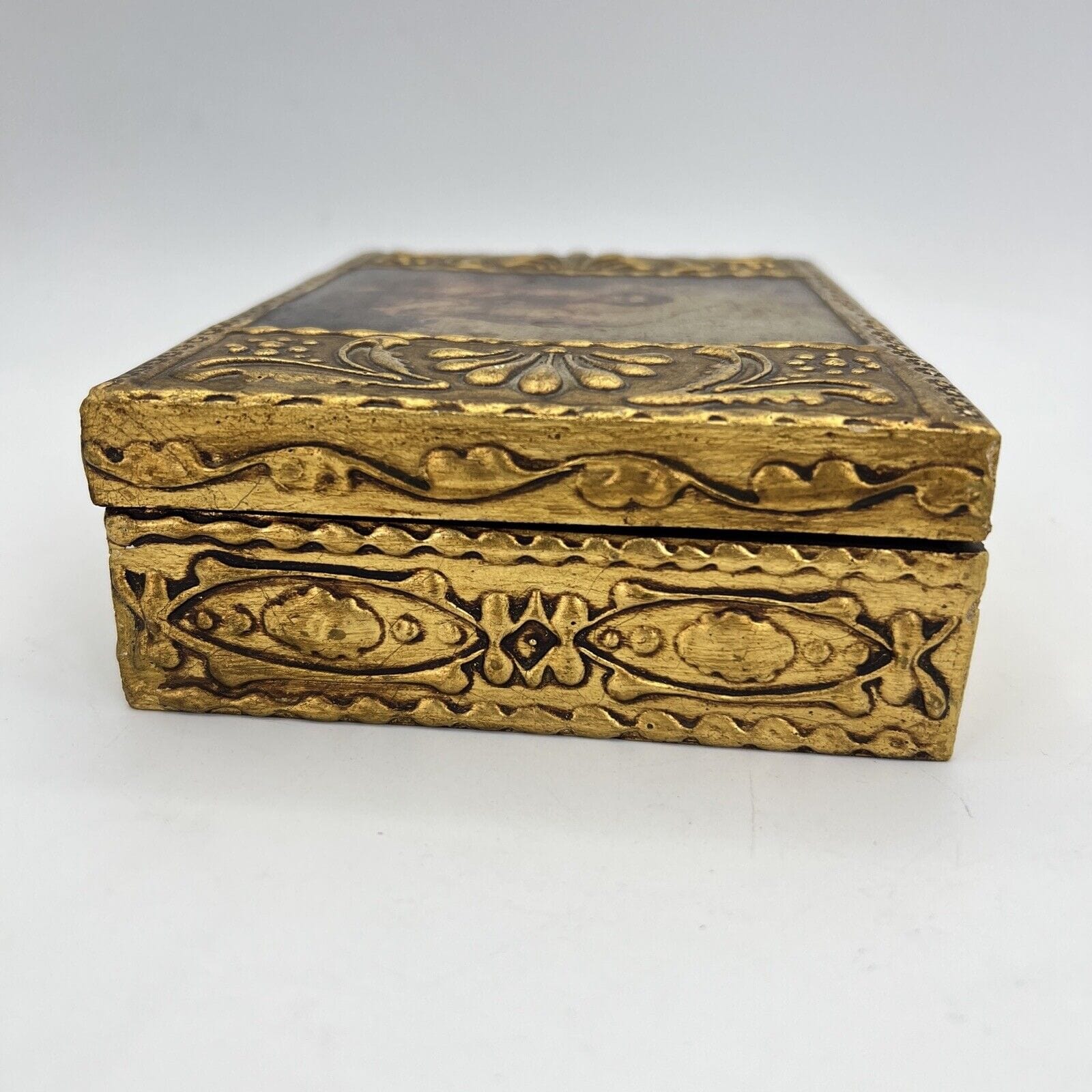 Scatola fiorentina vintage portagioie in legno oro scatolina Buon Pastore '50 Categoria  Scatole in legno