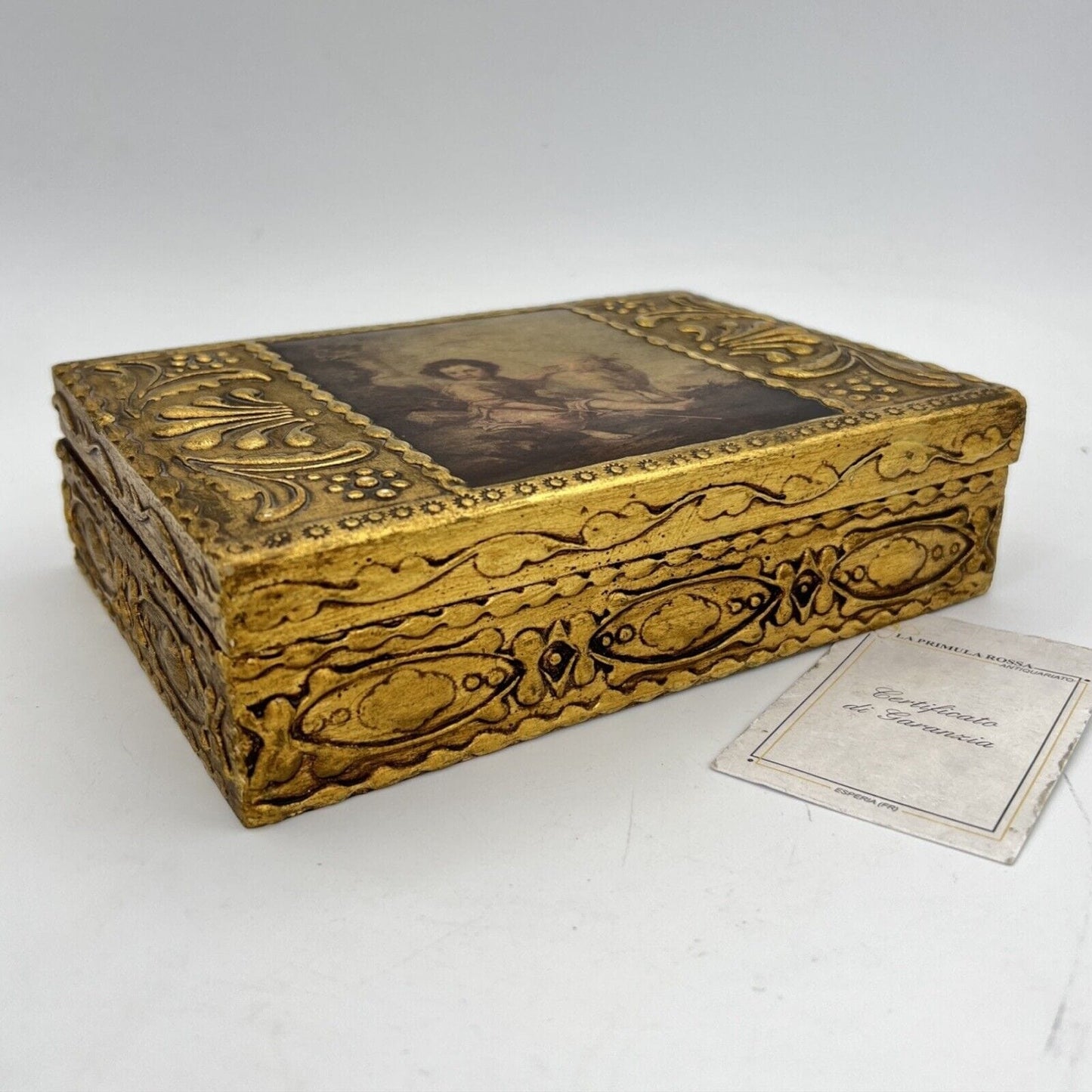 Scatola fiorentina vintage portagioie in legno oro scatolina Buon Pastore '50 Categoria  Scatole in legno