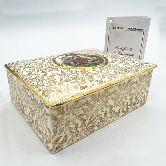 Scatola Portagioie antica in ceramica crema Scatolina Inglese anni 40 decoro Oro Categoria  Altro