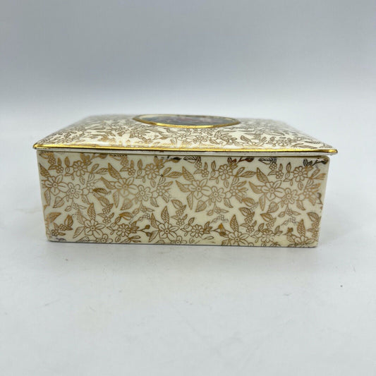 Scatola Portagioie antica in ceramica crema Scatolina Inglese anni 40 decoro Oro Categoria  Altro