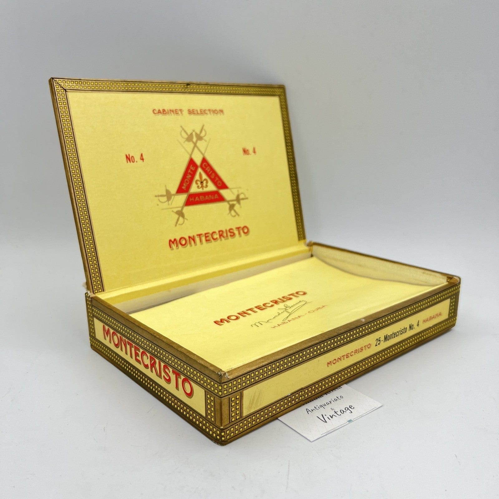 Scatola Vintage Vuota In Legno porta Sigari 25 Habana Montecristo no. 4 Cuba Categoria  Pubblicità vintage