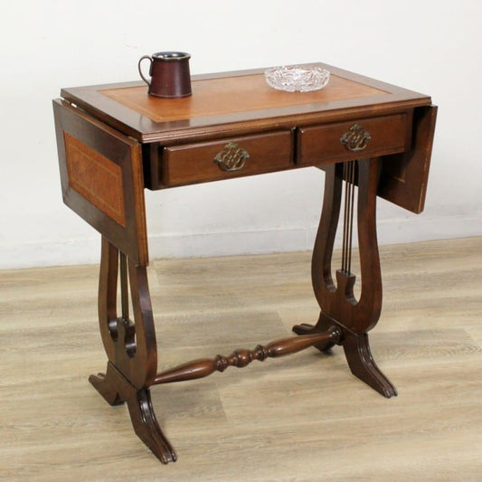 Scrittoio stile antico in legno piano pelle vintage tavolino con alette design Categoria  Tavoli - tavolinetti