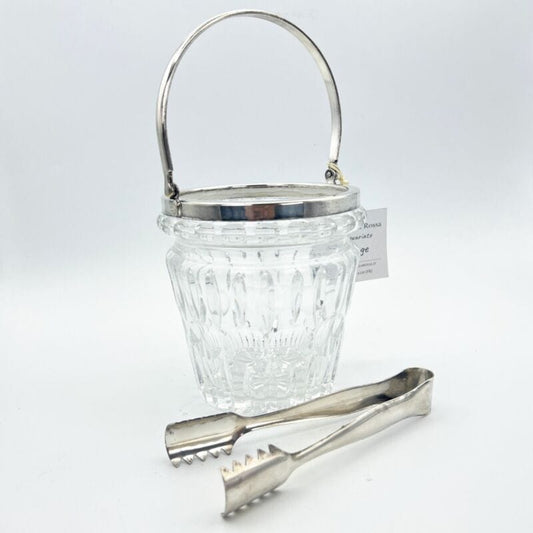 Secchiello portaghiaccio vintage in argento placcato vetro molato cestello pinza Categoria  Sheffield & Argento
