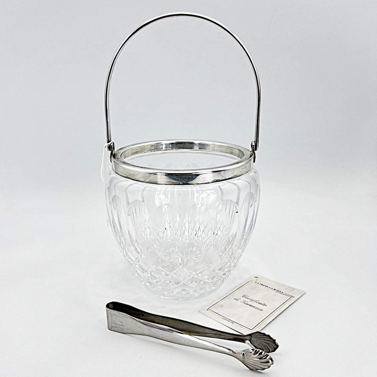 Secchiello portaghiaccio vintage in cristallo vetro molato cestello con  pinza Categoria  Sheffield & Argento