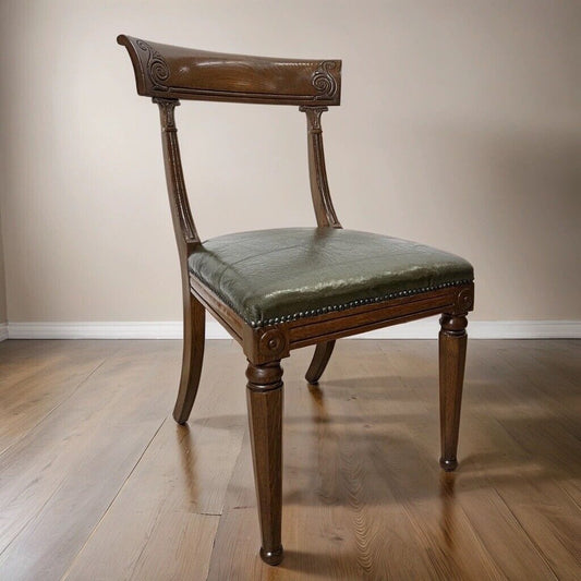 Sedia Antica Stile Regency  '800 inglese per scrivania studio con pelle verde Categoria  Sedie