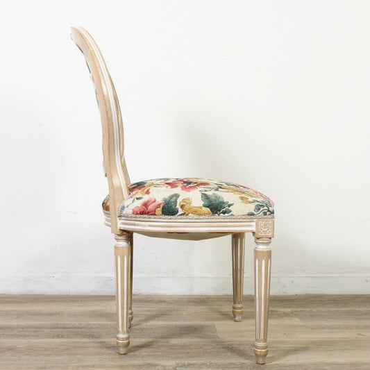 Sedia shabby chic vintage tessuto a fiori poltroncina in stile antico Luigi XVI Categoria  Sedie