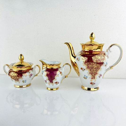 Servizio da caffe antico in porcellana Bavaria tazze tazzine a fiori e oro per 6 Categoria  Servizio tazze - Tazze