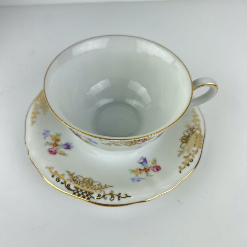 Servizio da tè the antico in porcellana bianca oro Bavaria 6 tazze decoro fiori Categoria  Ceramiche e Porcellane