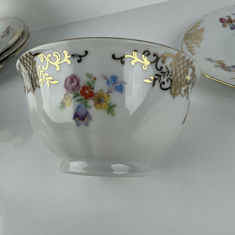 Servizio da tè the antico in porcellana bianca oro Bavaria 6 tazze decoro fiori Categoria  Ceramiche e Porcellane