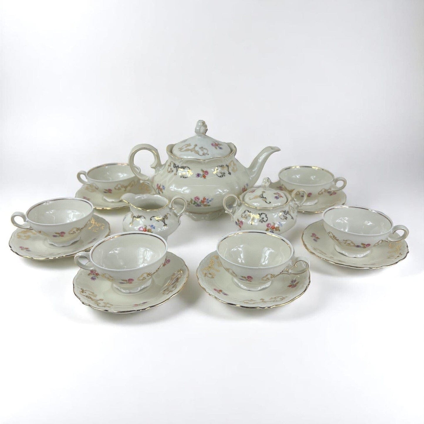 Servizio set da tè the antico in porcellana bianca vintage bavaria motivo fiori Categoria  Servizio tazze - Tazze