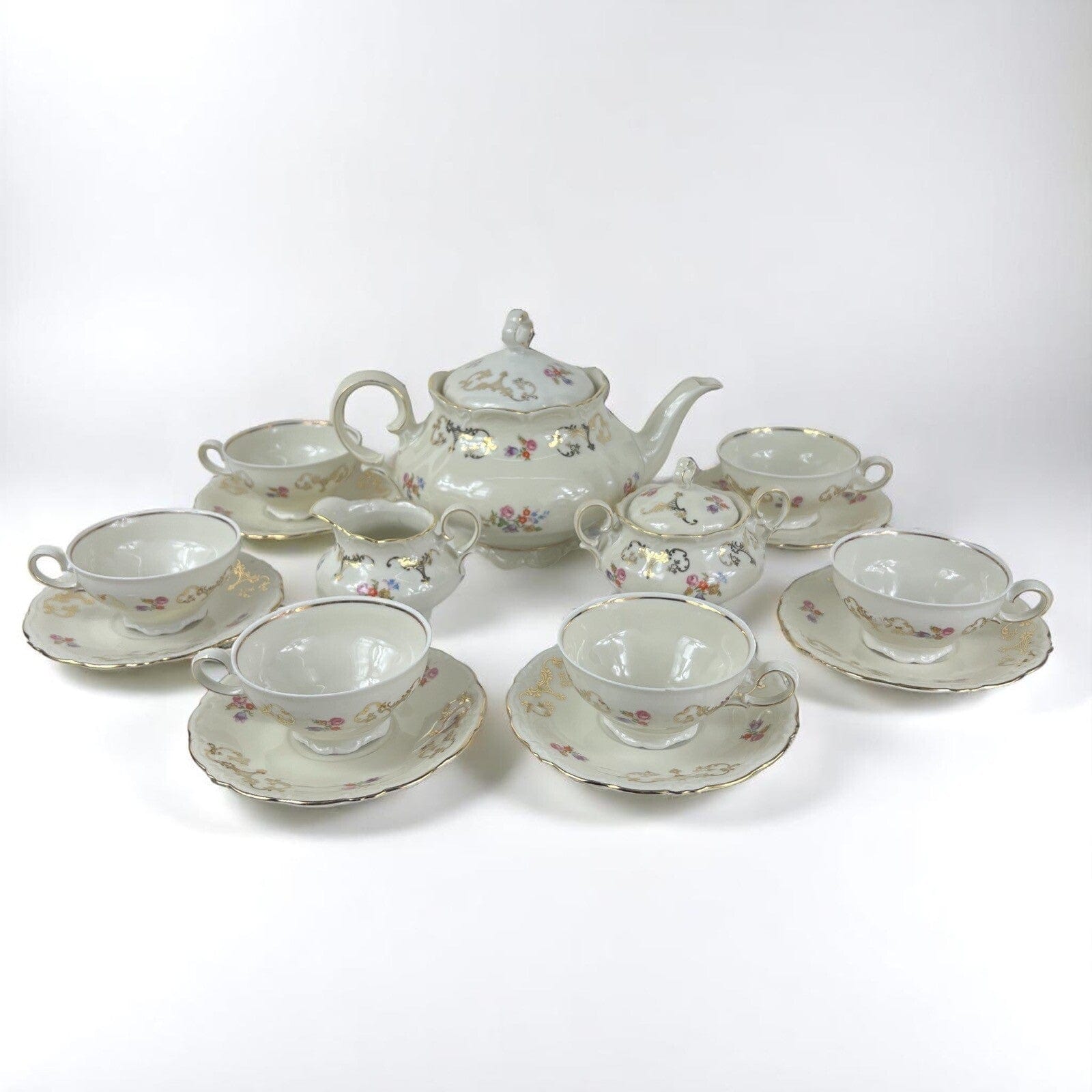 Servizio set da tè the antico in porcellana bianca vintage bavaria motivo fiori Categoria  Servizio tazze - Tazze