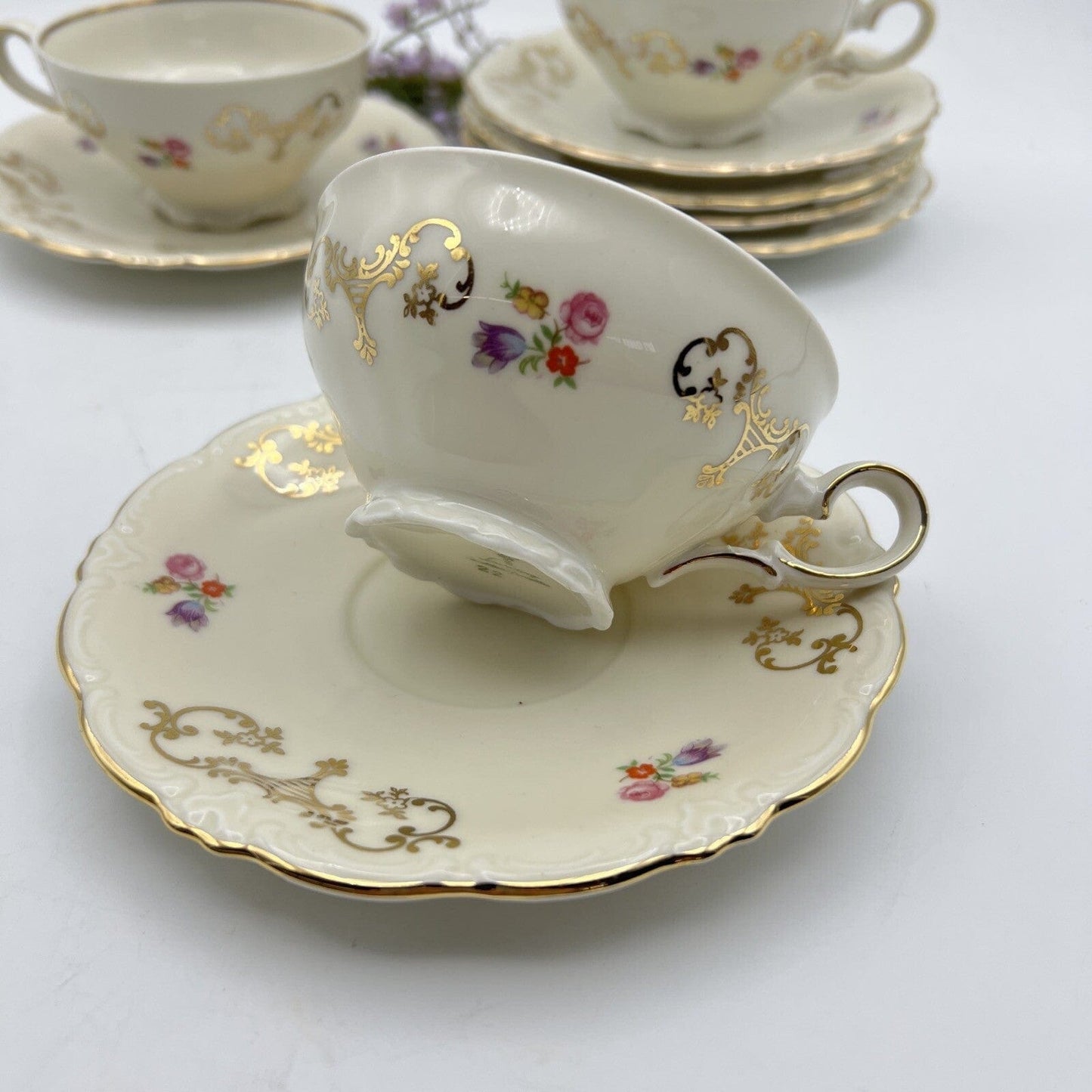 Servizio set da tè the antico in porcellana bianca vintage bavaria motivo fiori Categoria  Servizio tazze - Tazze