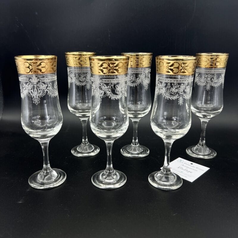 Servizio set di Bicchieri vintage in vetro e Oro da per liquore anni 70 Barocco Categoria  Vetri e Cristalli