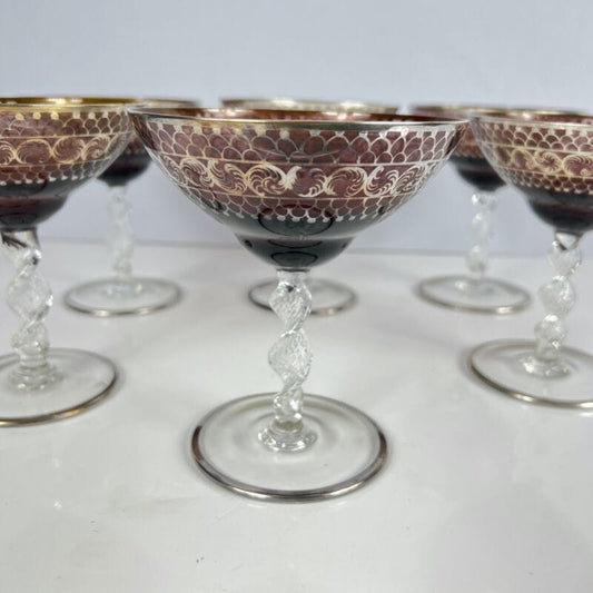 Set Bicchieri Coppe Champagne in vetro di murano soffiato argento Calici liberty Categoria  Vetri e Cristalli