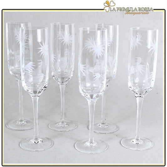 Set Bicchieri vintage a calice in cristallo serigrafato servizio flute di vetro Categoria  Vetri e Cristalli