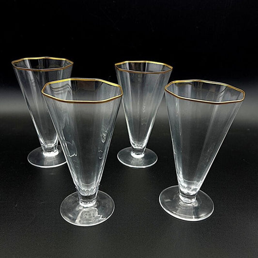 Set Bicchieri vintage a calice ottagonali in vetro di murano oro Carlo Moretti Categoria  Vetri e Cristalli