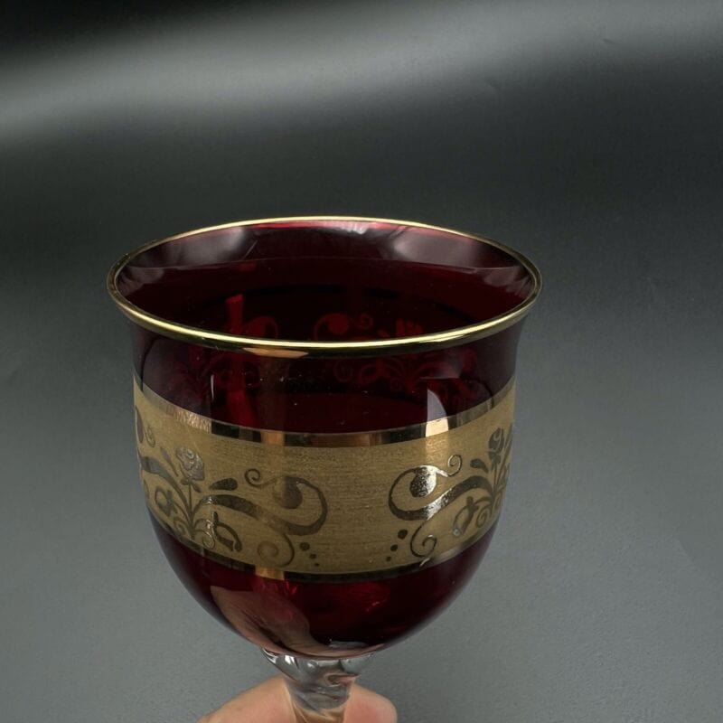 Set Bicchieri vintage in vetro da Vino per aperitivo a calice Anni 70 Rosso Oro Categoria  Vetri e Cristalli