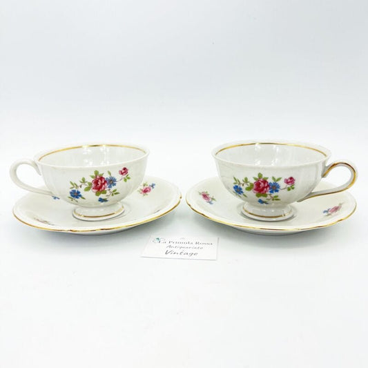 Set da tè the per due antico in porcellana Bavaria Motivo Fiori Vintage Coppia Categoria  Servizio tazze - Tazze