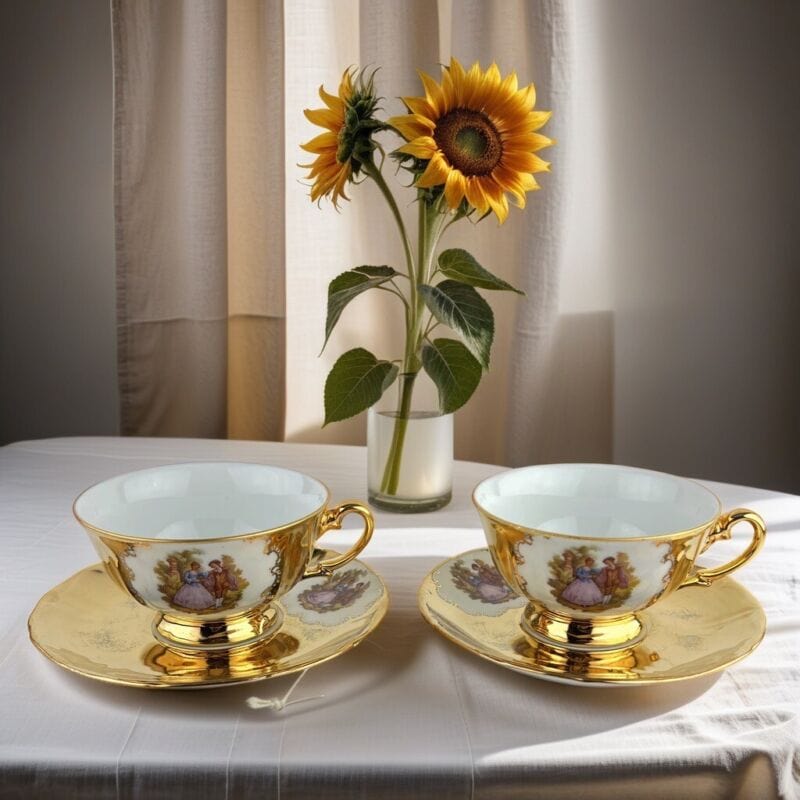 Set da tè the per due antico in porcellana bianca e oro 24 kt vintage bavaria Categoria  Servizio tazze - Tazze