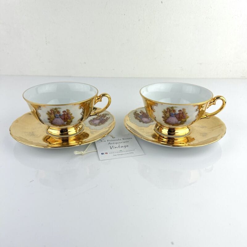 Set da tè the per due antico in porcellana bianca e oro 24 kt vintage bavaria Categoria  Servizio tazze - Tazze