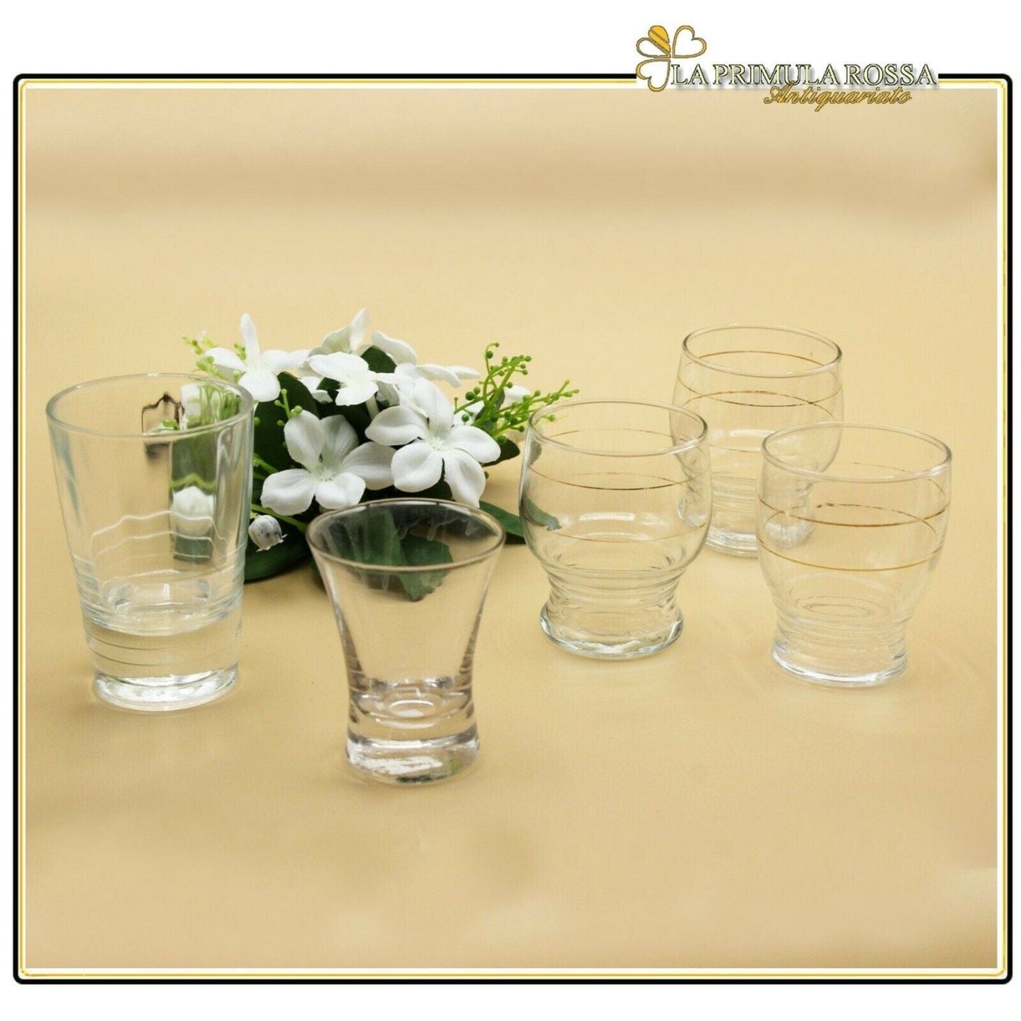 Set Di Cinque Bicchieri Misti In Vetro Da Liquore Vintage Bicchierini Antichi Categoria  Vetri e Cristalli