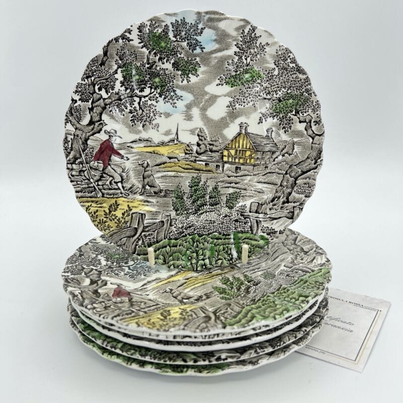 Set di Piattini piatti inglesi in ceramica IL CACCIATORE Caccia d'epoca 900 Categoria  Piatti e Piattini