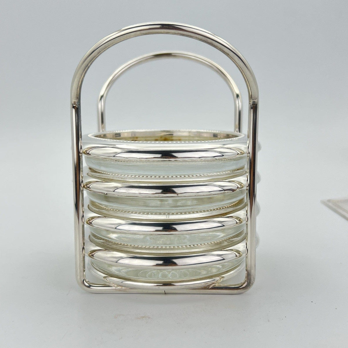 Set di quattro sottobicchieri vintage in vetro e silver plate posacenere antico Categoria  Sheffield & Argento