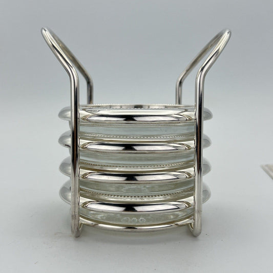 Set di quattro sottobicchieri vintage in vetro e silver plate posacenere antico Categoria  Sheffield & Argento