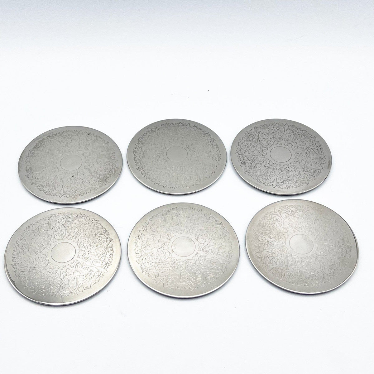 Set di sei sottobicchieri vintage in silver plate sottobottiglia inciso per vino Categoria  Sheffield & Argento