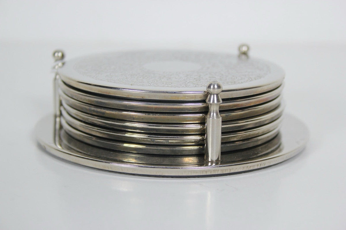 Set di sei sottobicchieri vintage in silver plate sottobottiglia inciso per vino Categoria  Sheffield & Argento
