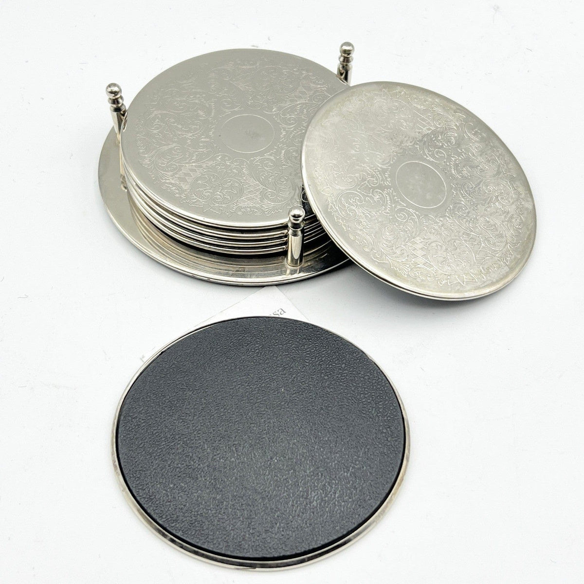 Set di sei sottobicchieri vintage in silver plate sottobottiglia inciso per vino Categoria  Sheffield & Argento