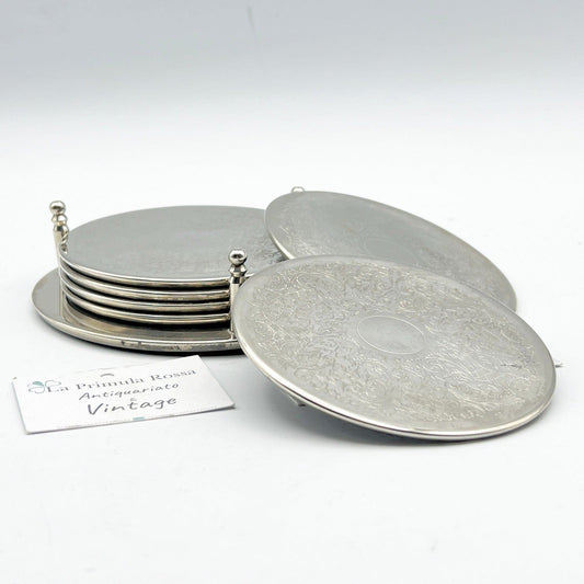 Set di sei sottobicchieri vintage in silver plate sottobottiglia inciso per vino Categoria  Sheffield & Argento