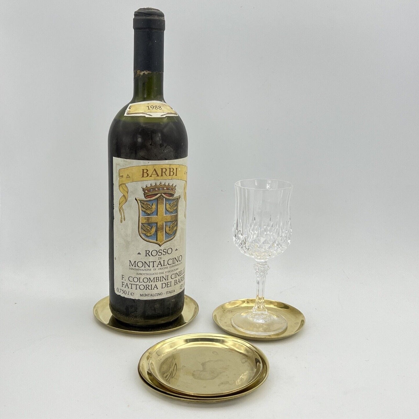 Set di Sottobottiglia da tavola sottobocchieri vintage in ottone anni '70 Categoria  Sheffield & Argento