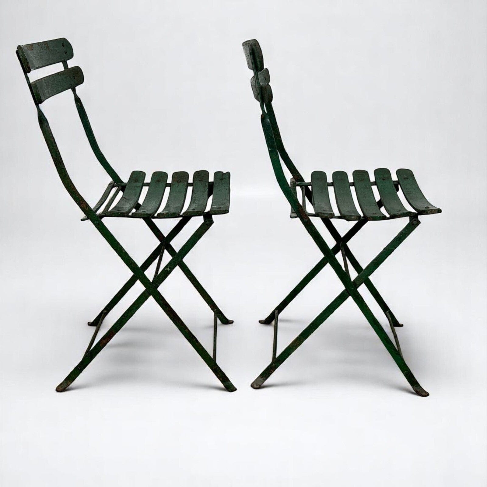 Set Sedie Antiche pieghevole richiudibile verdi in legno da giardino Shabby '30 Categoria  Sedie