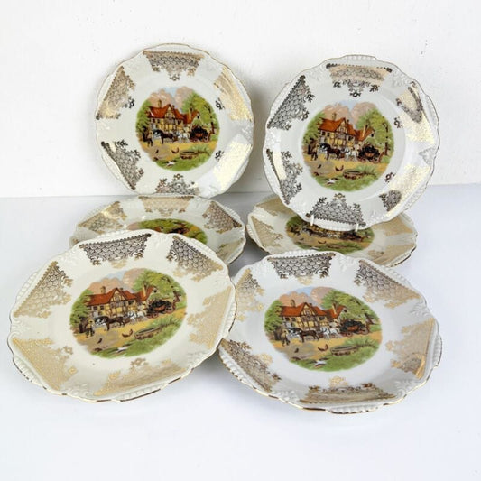 Set servizio di piatti piattini antichi in ceramica Bavaria Stazione ferroviaria Categoria  Piatti e Piattini