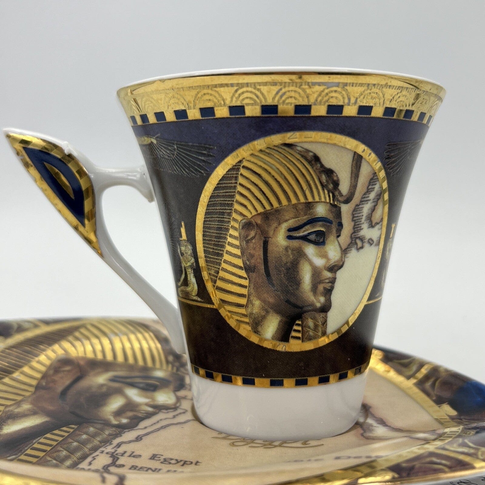 Set tennis tazza piattino colazione in porcellana Limoges Egitto Faraone Vintage Categoria  Servizio tazze - Tazze