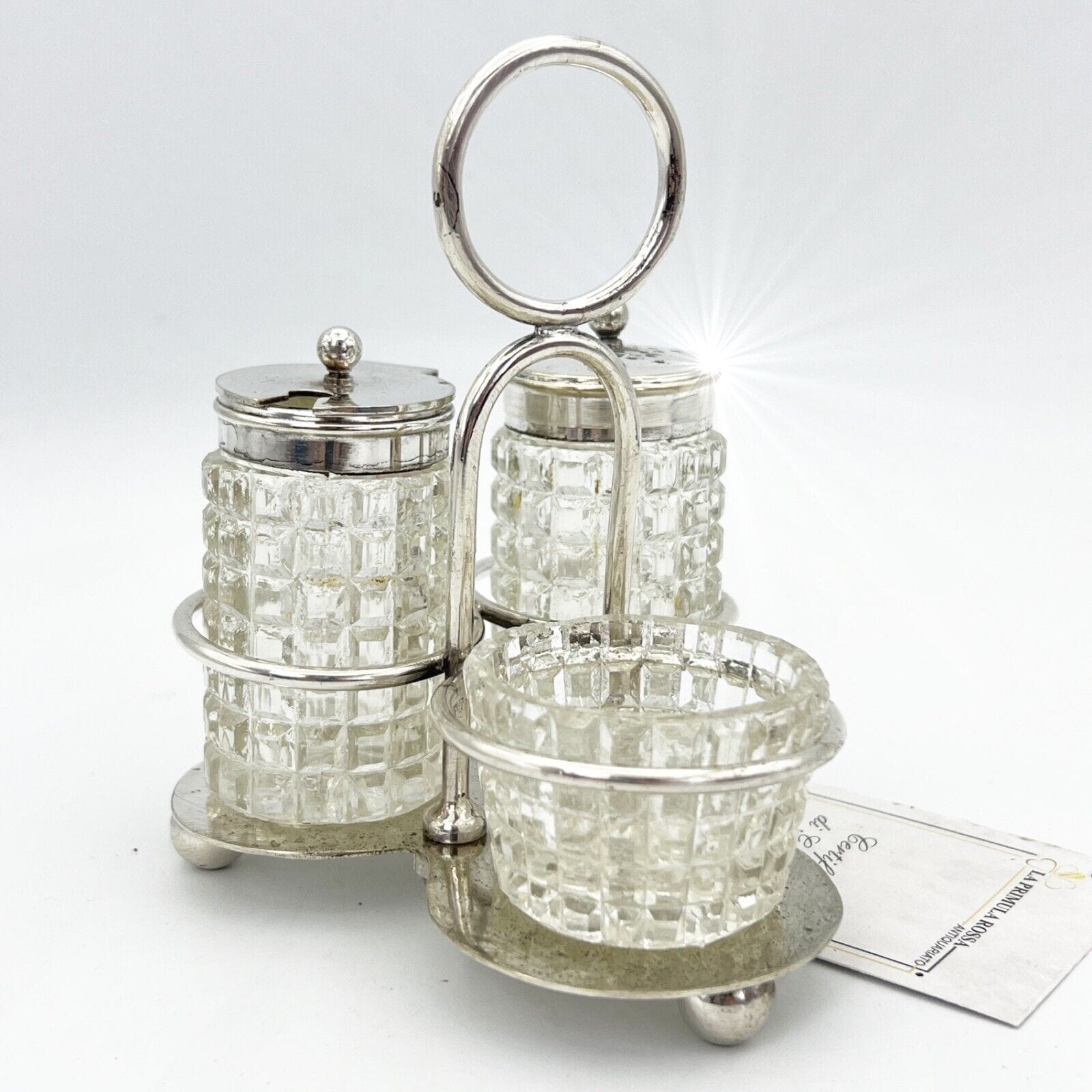 Silver Condiment set condimento in argento sheffield silver plated cristallo '30 Categoria  Sheffield & Argento