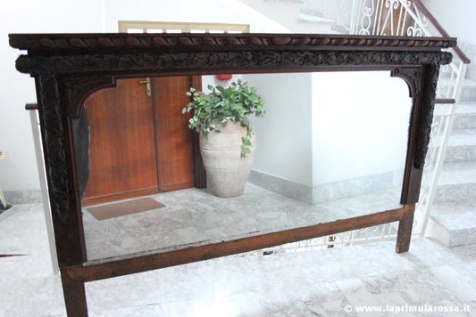 SPECCHIERA ANTICA CON CORNICE IN LEGNO MOGANO mt 2,10  TESTATA CON FOGLIE D'UVA Categoria  Specchi e Cornici