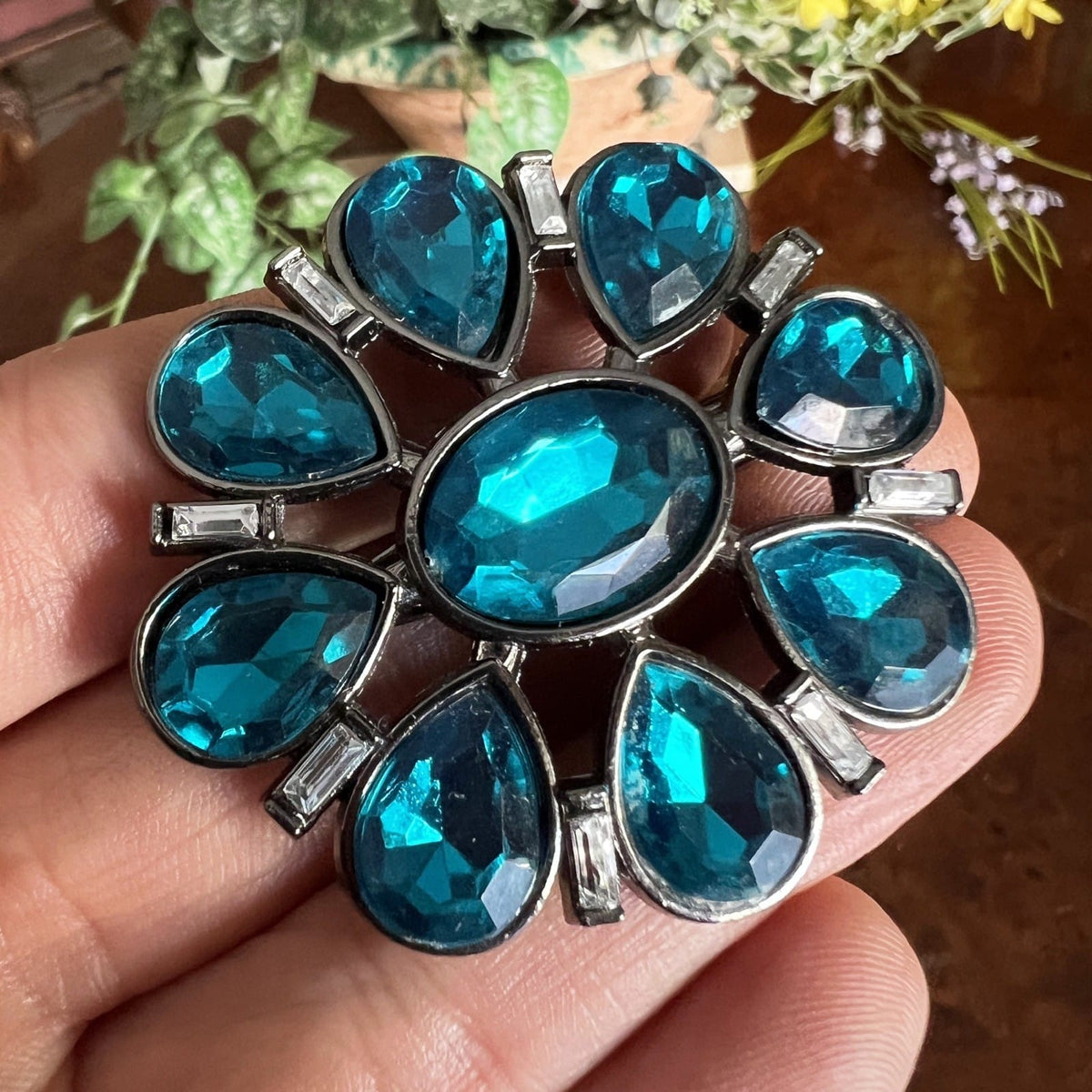 Spilla Elegante Inglese Vintage da donna stile antica Gioiello a Fiore Azzurra Categoria  Bigiotteria & Accessori