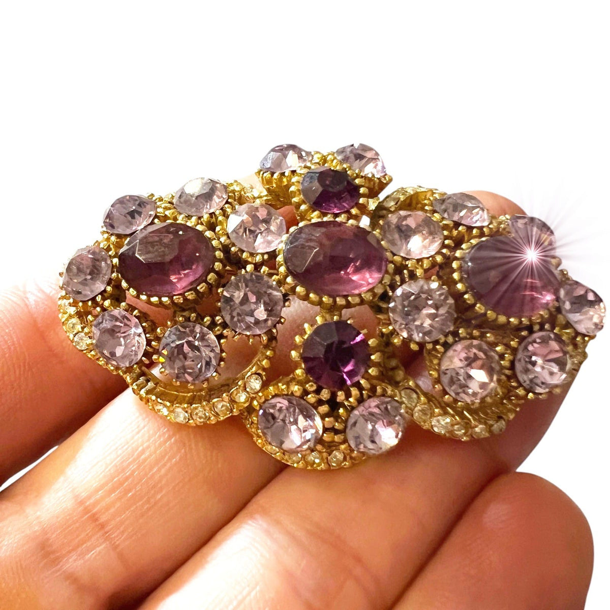 Spilla Elegante Inglese Vintage da donna stile antica Gioiello a Strass Viola Categoria  Bigiotteria & Accessori