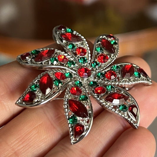 Spilla Elegante inglese Vintage da donna stile antica Gioiello Fiore Rosso Verde Categoria  Bigiotteria & Accessori