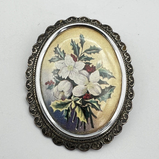 Spilla Elegante inglese Vintage da donna stile antica Ovale Agrifoglio Dicembre Categoria  Bigiotteria & Accessori
