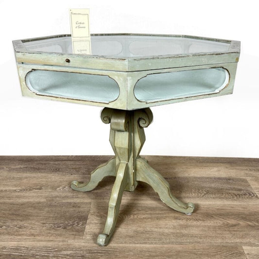 Tavolino bacheca antica tavolo vetrina espositore basso verde Provenzale Shabby Categoria  Arredamento