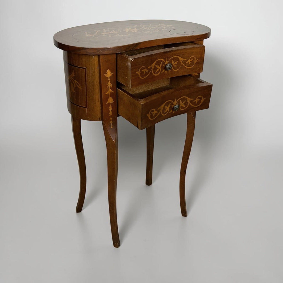 Tavolino intarsiato stile antico Luigi XV mobile porta telefono con 2 cassetti X Categoria  Tavoli - tavolinetti