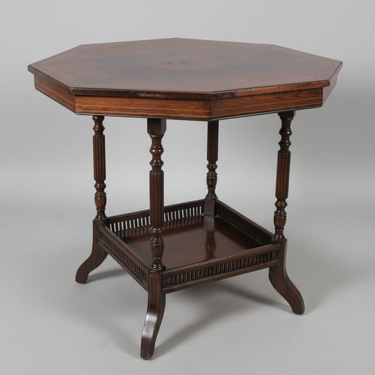 Tavolino tavolo antico da salotto in legno palissandro ottagonale inglese  '800 Categoria  Tavoli - tavolinetti