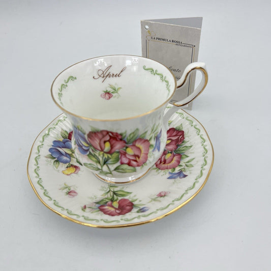 Tazza da the tè in porcellana Queen's con mese tazzina inglese Aprile 900 Categoria  Servizio tazze - Tazze